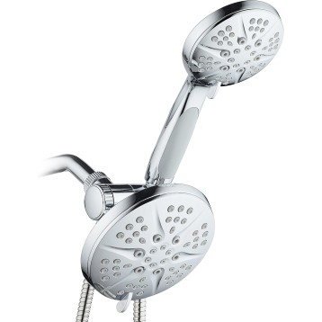HOTEL SPA - Shower Heads with Handheld Spray - High Pressure Shower Head - 6 Inch Showerhead, 4.3 Inch Handheld Shower Head - Combo, 48-Setting Shower Heads, 5 Foot Shower Hose, Showerspa (Chrome)