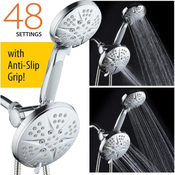 HOTEL SPA - Shower Heads with Handheld Spray - High Pressure Shower Head - 6 Inch Showerhead, 4.3 Inch Handheld Shower Head - Combo, 48-Setting Shower Heads, 5 Foot Shower Hose, Showerspa (Chrome)