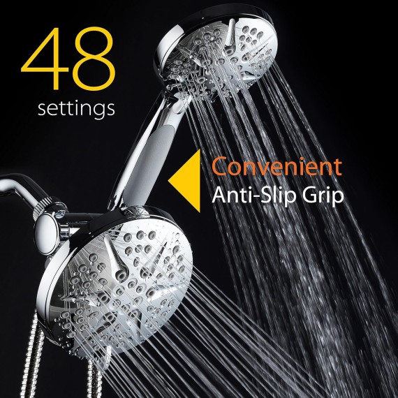 HOTEL SPA - Shower Heads with Handheld Spray - High Pressure Shower Head - 6 Inch Showerhead, 4.3 Inch Handheld Shower Head - Combo, 48-Setting Shower Heads, 5 Foot Shower Hose, Showerspa (Chrome)