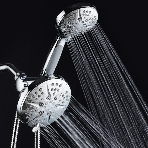 HOTEL SPA - Shower Heads with Handheld Spray - High Pressure Shower Head - 6 Inch Showerhead, 4.3 Inch Handheld Shower Head - Combo, 48-Setting Shower Heads, 5 Foot Shower Hose, Showerspa (Chrome)