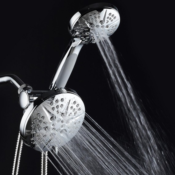 HOTEL SPA - Shower Heads with Handheld Spray - High Pressure Shower Head - 6 Inch Showerhead, 4.3 Inch Handheld Shower Head - Combo, 48-Setting Shower Heads, 5 Foot Shower Hose, Showerspa (Chrome)