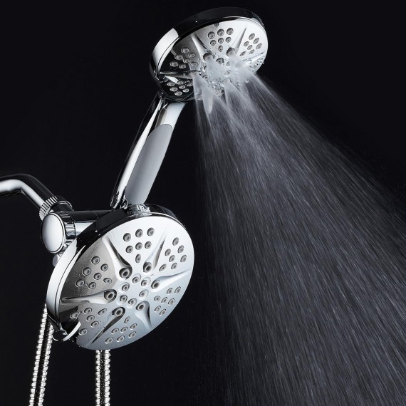 HOTEL SPA - Shower Heads with Handheld Spray - High Pressure Shower Head - 6 Inch Showerhead, 4.3 Inch Handheld Shower Head - Combo, 48-Setting Shower Heads, 5 Foot Shower Hose, Showerspa (Chrome)