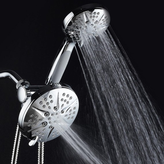 HOTEL SPA - Shower Heads with Handheld Spray - High Pressure Shower Head - 6 Inch Showerhead, 4.3 Inch Handheld Shower Head - Combo, 48-Setting Shower Heads, 5 Foot Shower Hose, Showerspa (Chrome)