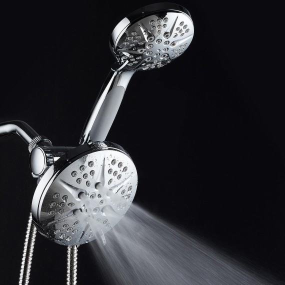 HOTEL SPA - Shower Heads with Handheld Spray - High Pressure Shower Head - 6 Inch Showerhead, 4.3 Inch Handheld Shower Head - Combo, 48-Setting Shower Heads, 5 Foot Shower Hose, Showerspa (Chrome)