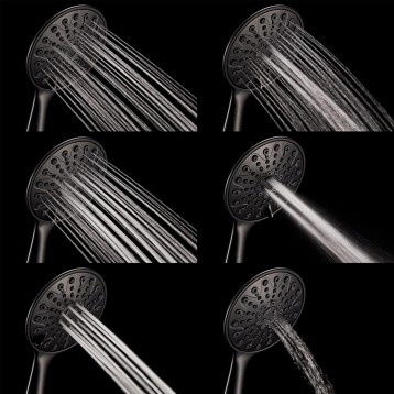 Couradric Handheld Shower Head, 6" Oil-Rubbed Bronze Face 6 Spray Setting Shower Head with High Pressure, Brass Swivel Ball Mount and Extra Long Flexible Stainless Steel Hose