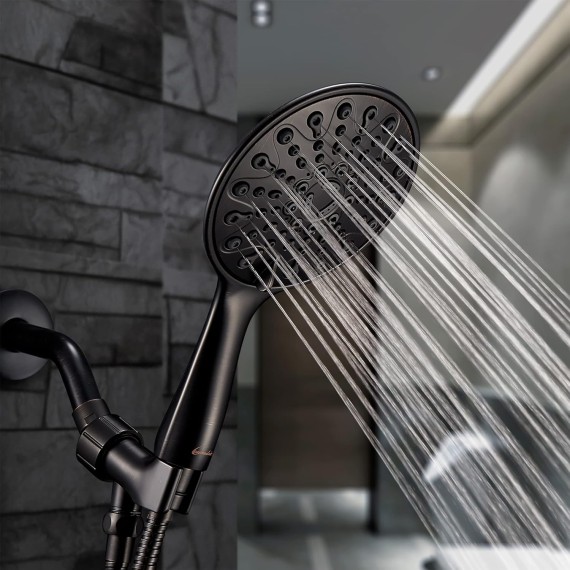 Couradric Handheld Shower Head, 6" Oil-Rubbed Bronze Face 6 Spray Setting Shower Head with High Pressure, Brass Swivel Ball Mount and Extra Long Flexible Stainless Steel Hose
