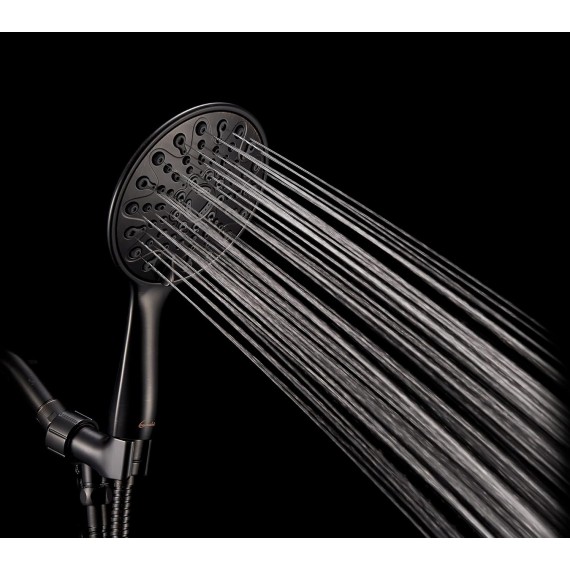 Couradric Handheld Shower Head, 6" Oil-Rubbed Bronze Face 6 Spray Setting Shower Head with High Pressure, Brass Swivel Ball Mount and Extra Long Flexible Stainless Steel Hose