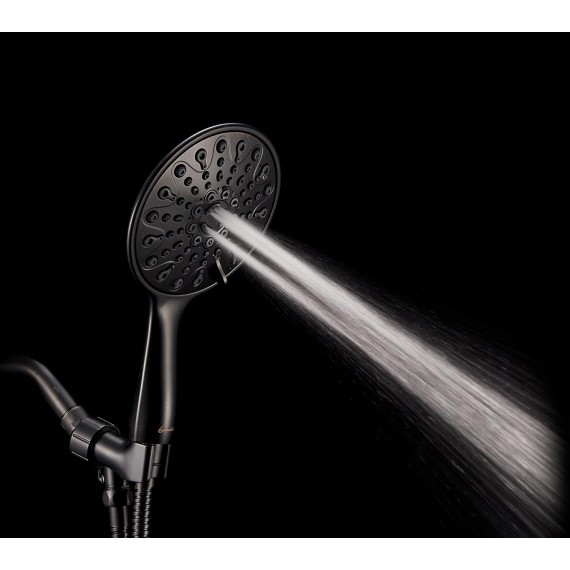 Couradric Handheld Shower Head, 6" Oil-Rubbed Bronze Face 6 Spray Setting Shower Head with High Pressure, Brass Swivel Ball Mount and Extra Long Flexible Stainless Steel Hose