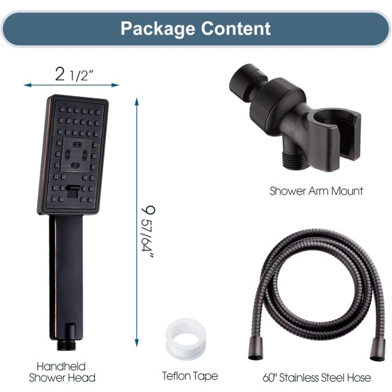 Handheld Shower Head Set High Pressure Hand Held Showerhead with 60 Inch Flexible Shower Hose and Adjustable Shower Arm Mount Bracket, 3 Spray Setting Shower Wand, Oil-Rubbed Bronze