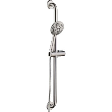 Stainless Steel Slide Bar Grab Rail Set Ada compliant Includes Handheld Shower Head and 69-Inch Hose (Brushed Nickel)