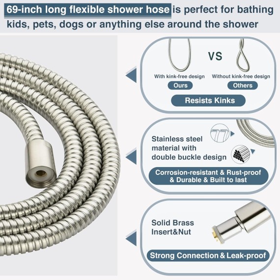 Stainless Steel Slide Bar Grab Rail Set Ada compliant Includes Handheld Shower Head and 69-Inch Hose (Brushed Nickel)