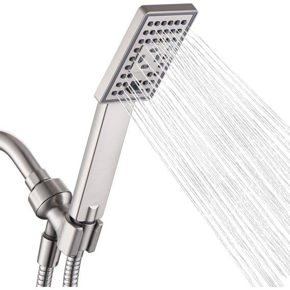 Handheld Shower Head Set High Pressure Hand Held Showerhead with 60 Inch Flexible Shower Hose and Adjustable Shower Arm Mount Bracket, 3 Spray Settings Shower Wand, Brushed Nickel