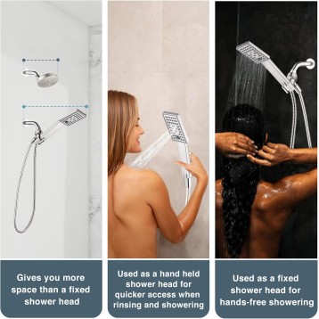 Handheld Shower Head Set High Pressure Hand Held Showerhead with 60 Inch Flexible Shower Hose and Adjustable Shower Arm Mount Bracket, 3 Spray Settings Shower Wand, Brushed Nickel