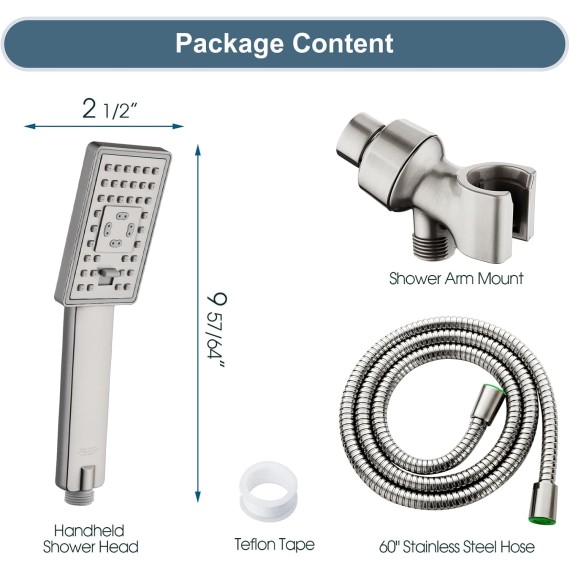 Handheld Shower Head Set High Pressure Hand Held Showerhead with 60 Inch Flexible Shower Hose and Adjustable Shower Arm Mount Bracket, 3 Spray Settings Shower Wand, Brushed Nickel