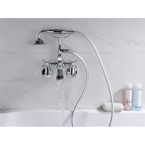 Clawfoot Tub Faucet,3-Inch to 9-Inch Wall Mount Tub Faucets with Hand Shower Chrome Finish