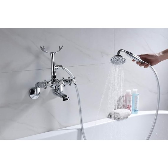 Clawfoot Tub Faucet,3-Inch to 9-Inch Wall Mount Tub Faucets with Hand Shower Chrome Finish