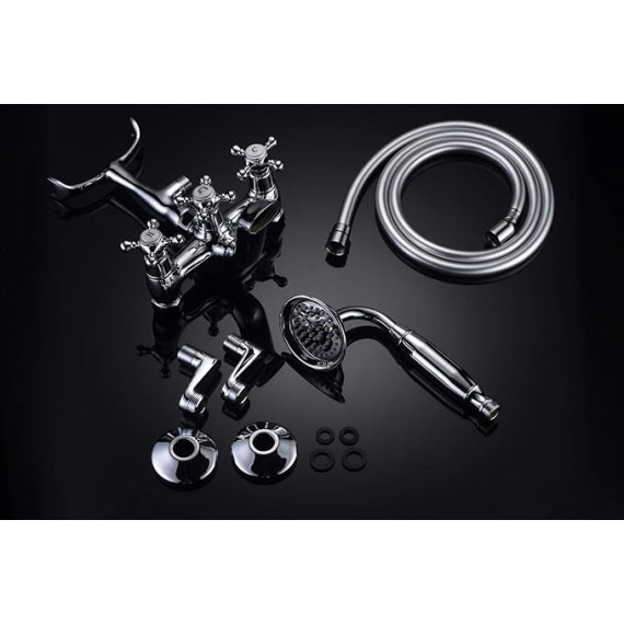 Clawfoot Tub Faucet,3-Inch to 9-Inch Wall Mount Tub Faucets with Hand Shower Chrome Finish