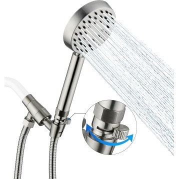 Solid Metal Brushed Nickel Handheld Shower Head With Extra Long Stainless Steel Hose & Water Saving On/Off Pause Valve, Modern Style, 1 Setting, 10 Year Warranty