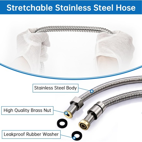 Solid Metal Brushed Nickel Handheld Shower Head With Extra Long Stainless Steel Hose & Water Saving On/Off Pause Valve, Modern Style, 1 Setting, 10 Year Warranty
