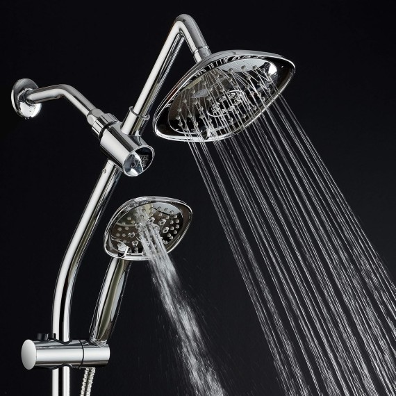 7-Inch Rainfall Combo with Slide Bar, 48-Setting Shower Heads, 5 Foot Stainless Steel Hose, Chrome Finish