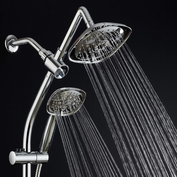 7-Inch Rainfall Combo with Slide Bar, 48-Setting Shower Heads, 5 Foot Stainless Steel Hose, Chrome Finish