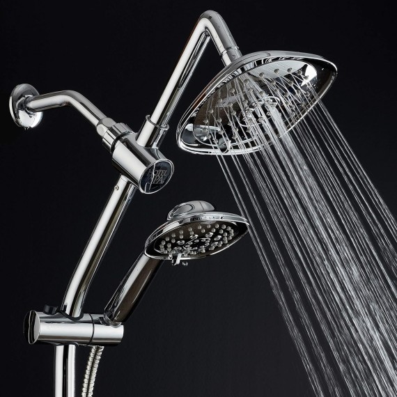 7-Inch Rainfall Combo with Slide Bar, 48-Setting Shower Heads, 5 Foot Stainless Steel Hose, Chrome Finish