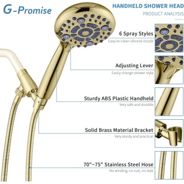 Handheld Shower Head High Pressure 6 Spray Settings, Detachable Hand Held Showerhead 4.9" Face with Extra Long Flexible Hose and Metal Adjustable Bracket