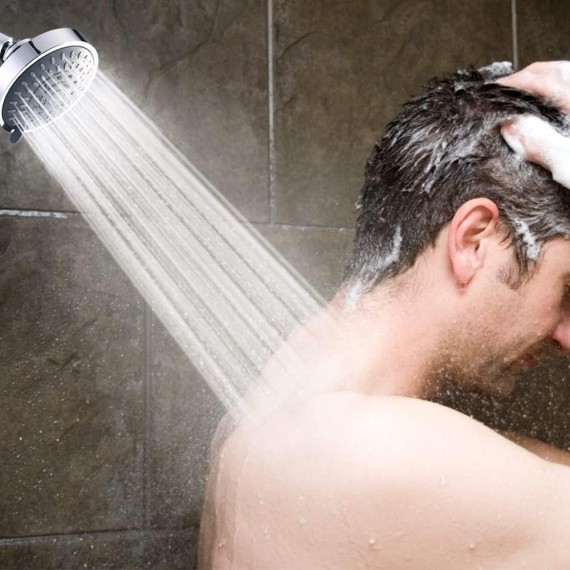 Shower Head High Pressure Rain Fixed Showerhead 5-Setting with Adjustable Metal Swivel Ball Joint - Relaxed Shower Experience Even at Low Water Flow & Pressure