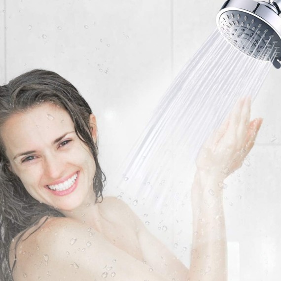 Shower Head High Pressure Rain Fixed Showerhead 5-Setting with Adjustable Metal Swivel Ball Joint - Relaxed Shower Experience Even at Low Water Flow & Pressure