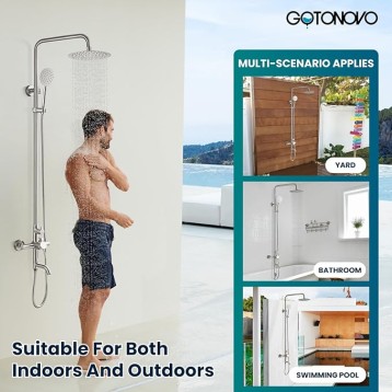 Stainless Steel SUS304 Silver Shower faucet Set Wall Mount Triple Function Shower System 8 inches Shower Head Bathroom Adjustable Hand Spray Rainfall Brushed Nickel Shower Faucet Complete Set