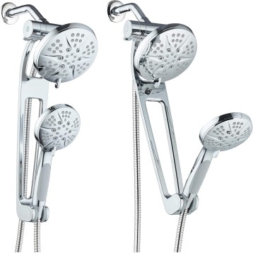 AQUABAR High-Pressure 48-mode 3-way Shower Spa Combo with Adjustable Extension Arm for Total Convenience! Enjoy Luxury 6" Rainfall & Handheld Shower Head Separately or Together! All-Chrome Finish