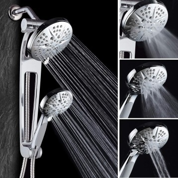 AQUABAR High-Pressure 48-mode 3-way Shower Spa Combo with Adjustable Extension Arm for Total Convenience! Enjoy Luxury 6" Rainfall & Handheld Shower Head Separately or Together! All-Chrome Finish