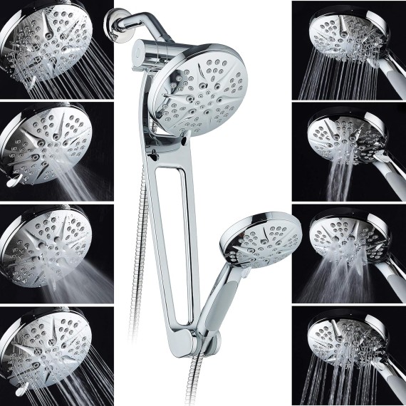 AQUABAR High-Pressure 48-mode 3-way Shower Spa Combo with Adjustable Extension Arm for Total Convenience! Enjoy Luxury 6" Rainfall & Handheld Shower Head Separately or Together! All-Chrome Finish