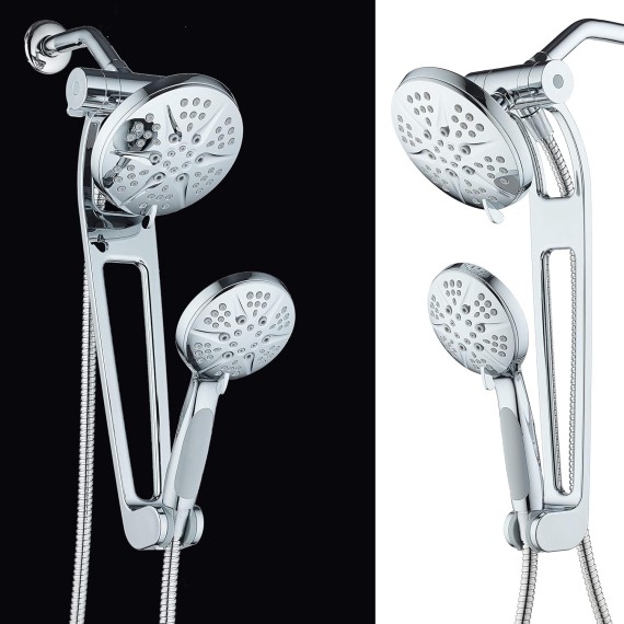 AQUABAR High-Pressure 48-mode 3-way Shower Spa Combo with Adjustable Extension Arm for Total Convenience! Enjoy Luxury 6" Rainfall & Handheld Shower Head Separately or Together! All-Chrome Finish