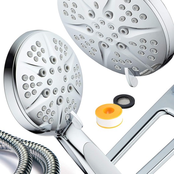 AQUABAR High-Pressure 48-mode 3-way Shower Spa Combo with Adjustable Extension Arm for Total Convenience! Enjoy Luxury 6" Rainfall & Handheld Shower Head Separately or Together! All-Chrome Finish