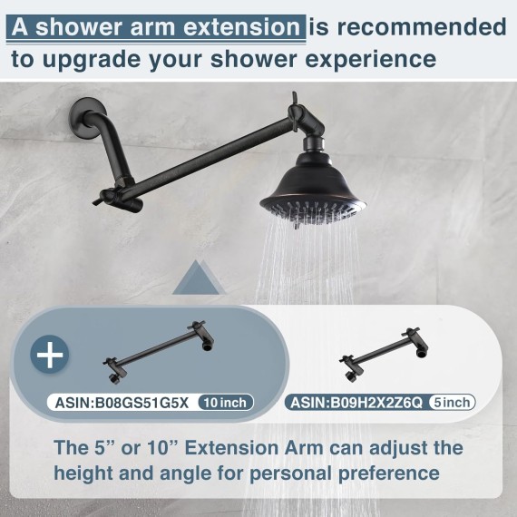 Shower Head High Pressure Rain Showerhead 5 Spray Setting Fixed Shower head Angle Adjustable Bathroom Showerhead, Oil Rubbed Bronze