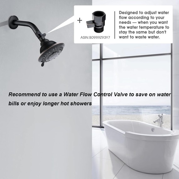 Shower Head High Pressure Rain Showerhead 5 Spray Setting Fixed Shower head Angle Adjustable Bathroom Showerhead, Oil Rubbed Bronze