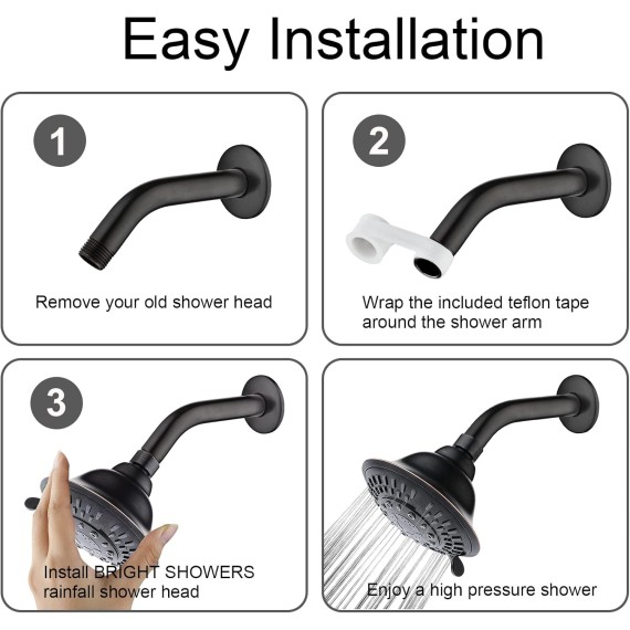Shower Head High Pressure Rain Showerhead 5 Spray Setting Fixed Shower head Angle Adjustable Bathroom Showerhead, Oil Rubbed Bronze