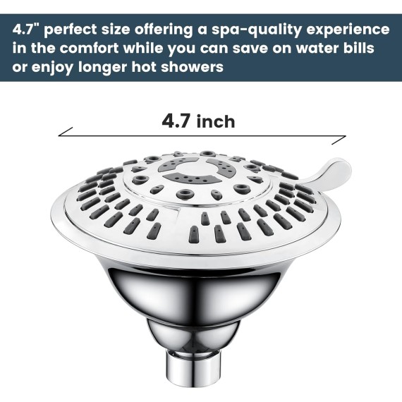 Shower Head High Pressure Rain Showerhead 5 Spray Setting Fixed Shower Head Angle Adjustable Bathroom Showerhead, Chrome