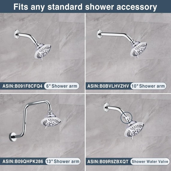 Shower Head High Pressure Rain Showerhead 5 Spray Setting Fixed Shower Head Angle Adjustable Bathroom Showerhead, Chrome