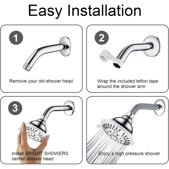 Shower Head High Pressure Rain Showerhead 5 Spray Setting Fixed Shower Head Angle Adjustable Bathroom Showerhead, Chrome