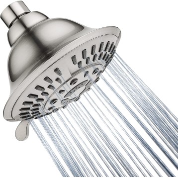 Shower Head High Pressure Rain Showerhead 5 Spray Setting Fixed Shower Head Angle Adjustable Bathroom Showerhead, Brushed Nickel
