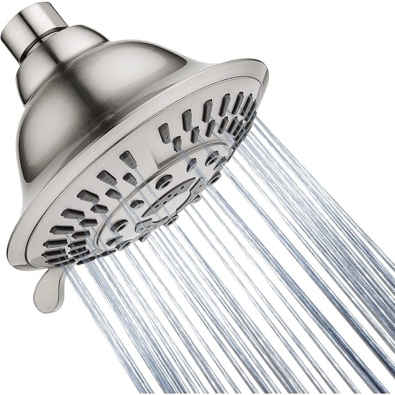 Shower Head High Pressure Rain Showerhead 5 Spray Setting Fixed Shower Head Angle Adjustable Bathroom Showerhead, Brushed Nickel