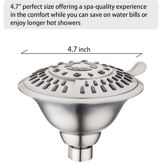 Shower Head High Pressure Rain Showerhead 5 Spray Setting Fixed Shower Head Angle Adjustable Bathroom Showerhead, Brushed Nickel