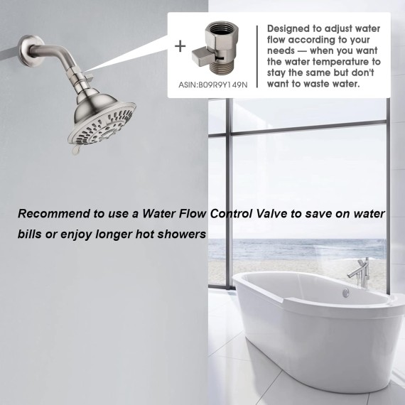 Shower Head High Pressure Rain Showerhead 5 Spray Setting Fixed Shower Head Angle Adjustable Bathroom Showerhead, Brushed Nickel
