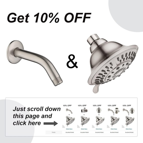 Shower Head High Pressure Rain Showerhead 5 Spray Setting Fixed Shower Head Angle Adjustable Bathroom Showerhead, Brushed Nickel