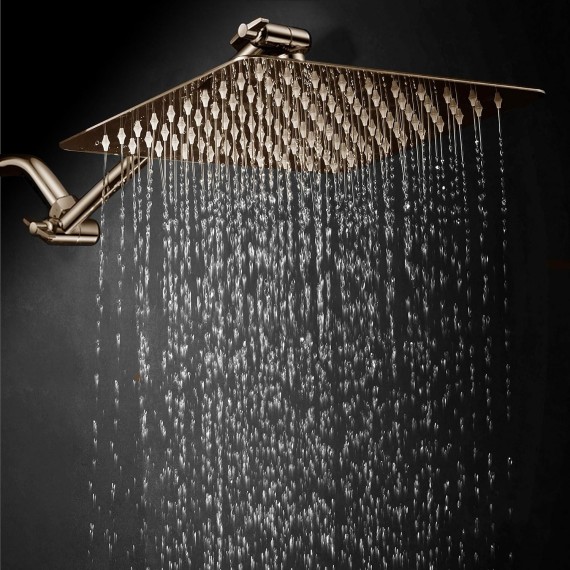 HotelSpa Giant 10" Stainless Steel Rainfall Square Showerhead with 11 inch Solid Brass Adjustable Extension Arm – Brushed Nickel Finish