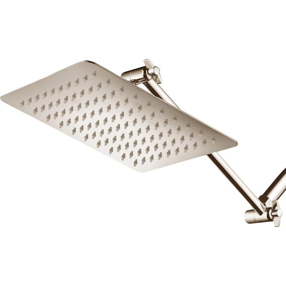 HotelSpa Giant 10" Stainless Steel Rainfall Square Showerhead with 11 inch Solid Brass Adjustable Extension Arm – Brushed Nickel Finish