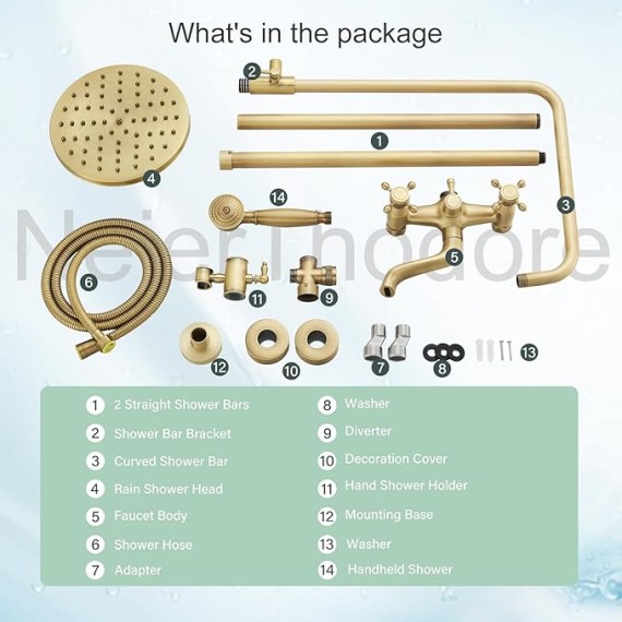Antique Brass 8-Inch Bathroom Shower Faucet System Rainfall Shower Head Wall-Mounted Dual Cross Handle Bathtub Shower Mixer Tap with Hand Sprayer
