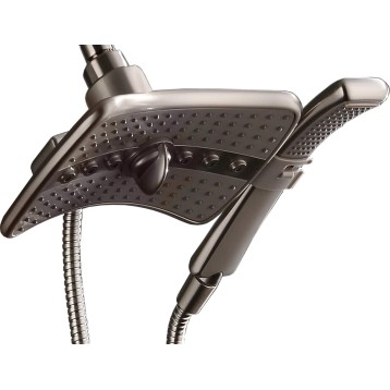 Brushed Nickel Shower Combo - Fixed and Handheld Heads With Grey Faceplates